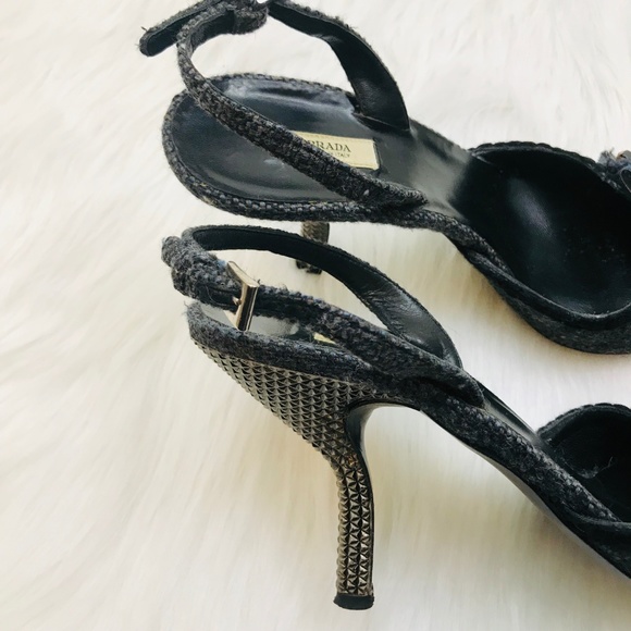 PRADA Gray Embellished Kitten Heels - Picture 4 of 8